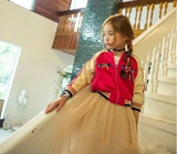 韩国亲子装2016秋季新款女童装外套绣花棒球服母女装夹克外套开衫