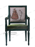 新款特价美式时尚家居黑色做旧新古典实木扶手椅子布艺餐椅新古典