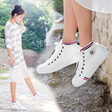 新款白色帆布鞋女纯色经典高帮板鞋潮学院跑步鞋运动韩版学生鞋女
