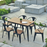 铁艺啤酒户外桌椅组合五件套 星巴克咖啡厅露台防腐塑木室外桌椅