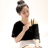 Sumgirl韩国官网代购2016年夏季新款女装 露肩纯色韩版T恤JL06