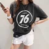 现货Naning9韩国代购女夏做旧破洞数字印花短袖T恤JL261602