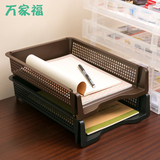 日本进口桌面A4纸收纳盒塑料办公用品置物架叠加式a4文件架收纳篮