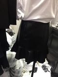 2016春 韩国代购KAKI欧美大牌PU皮高腰雪纺半身裙短裙16007