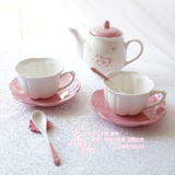 浮雕陶瓷粉色樱花欧英式下午茶具咖啡杯整套装红花茶壶杯碟礼盒装