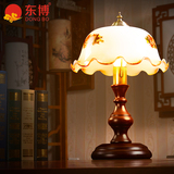 现代中式客厅梳妆卧室书房实木台灯玻璃调光仿古床头简约复古台灯