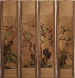 王礼花鸟四条屏立轴老字画古旧画手绘日本回流清代古玩收藏品真迹