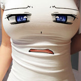 3D搞怪大眼睛萌妹子夸张表情卡通立体印花修身短袖性感T恤女装