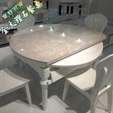 多功能可伸缩大理石餐桌实木餐桌白色烤漆折叠桌圆桌餐桌椅组合