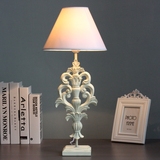 欧式法式古典铁艺树脂雕花白色装饰台灯 简欧卧室书房床头灯饰品