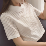太阳屋J6-5夏装新款2016韩版女装娃娃领短袖欧根纱白色衬衣女衬衫