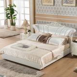 欧式床 皮床双人床齐边简欧床1.8米 实木雕花真皮床 软体床婚床