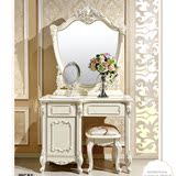 新款奢华欧式梳妆台卧室豪华法式实木雕花烤漆穿衣镜化妆桌小白色
