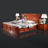 雕花新中式床家具1.8米卧室床实木橡木床别墅床双人床仿古储物床