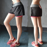 2016春夏女子专业跑步运动休闲速干带内衬防走光健身假两件短裤