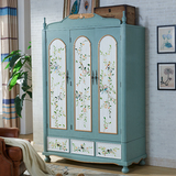 地中海 彩绘手绘衣柜 美式乡村 复古彩绘家具 实木雕刻 描金衣柜