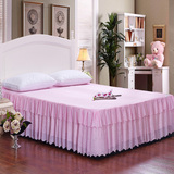 新款蕾丝床裙 韩版荷叶花边公主床罩 粉红色床笠纯色单件床裙夏季