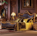 欧式雕花床全实木双人床1.8米真皮床婚床公主床大床美式家具定制