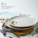 创意个性 8-10寸家用陶瓷早餐具冰裂釉圆形白盘子 牛排盘汤菜平盘