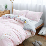北欧简约韩式小清新床上用品卡通纯棉全棉床单四件套宿舍三件套