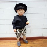 韩国代购童装 男女童儿童长袖黑色套头卫衣 中小童宝宝宽松上衣