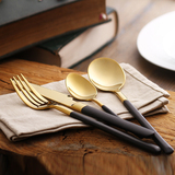 不锈钢西餐刀叉勺三件套 欧式高档复古西餐餐具套装 镀金刀叉