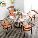 美式圆餐桌实木铁艺餐桌椅组合做旧整装小户型中式客厅餐厅圆桌椅