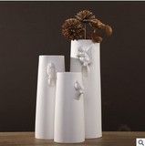 现代简约田园猫头小鸟松鼠陶瓷手工立体浮雕客厅家居装饰花瓶摆件