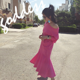 「女神姜安妮」韩国定制单  极衬肤白貌美，枚红色鱼尾连衣裙L330