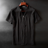 极简暗黑系设计 超级舒适亚麻面料 男士修身款开衫短袖T恤 男短T