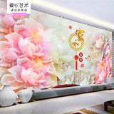 爱心 玉雕 瓷砖背景墙 3D牡丹影视墙 中式客厅陶瓷壁画  家和富贵