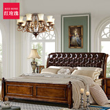 红玫瑰欧式床橡木床全实木床公主床1.8米床真皮双人床美式家具