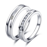 包邮18K白金铂金天然钻石戒指克拉情侣对戒 群镶碎钻男女结婚戒指