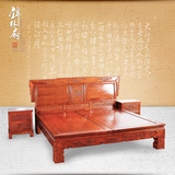 红木家具 缅甸花梨木双人床中式全实木床高低床大果紫檀1.8米床铺