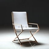 设计师家具不锈钢休闲沙发椅玫瑰金单人餐椅样板房现代北欧单椅皮
