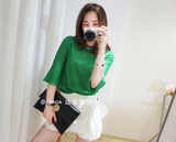 韩国代购东大门进口正品 夏款新款复古翠绿色纯色薄款针织衫