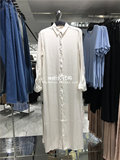 HM H&M专柜正品代购女装缎质衬衫式长袖有领连衣长裙0423588004