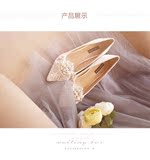 2016新款韩系白色细跟中跟高跟鞋尖头水钻浅口单鞋巴洛克新娘婚鞋