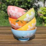陶瓷米饭碗餐具套装日式韩式创意甜品碗彩色碗手绘樱花碗菜盘套装