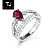 TJ珠宝 18K白金水滴形天然红宝石钻石戒指女 高级定制款 经典设计