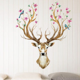 可移除墙贴梅花鹿头创意个性艺术格调客厅沙发背景墙面装饰贴画