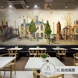 欧式复古建筑街景手绘油画墙纸酒吧咖啡馆餐厅酒店大型壁画壁纸