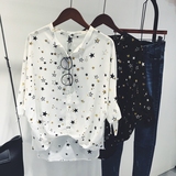 2016夏季新款 韩版宽松蝙蝠袖显瘦星星印花五分袖雪纺衬衫雪纺衫