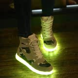 春季迷彩高帮发光鞋板鞋男女情侣荧光鞋USB充电led闪光灯荧光单鞋