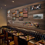 欧式复古怀旧木纹咖啡厅3D立体字母壁纸餐厅酒吧背景墙纸装修壁画