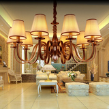 美式室内客厅双层创意铁艺吊灯 欧式仿铜卧室 餐厅 书房布艺灯饰