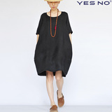 yesno原创设计女装宽松通勤春夏文艺茧型铜氨丝连衣裙铜氨长裙