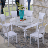 现代钢化玻璃圆餐桌伸缩折叠实木餐桌大理石餐桌椅组合小户型方桌