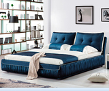 小户型布艺床双人 高档布床可拆洗软包床1.8米1.5米蓝色现代简约