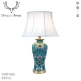 新古典中式蓝色手绘花朵陶瓷台灯欧式田园美式乡村客厅灯创意桌灯